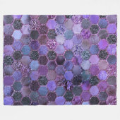 高級パープルメタルフォイルグリッターハニカムパターン フリースブランケット (正面(横))