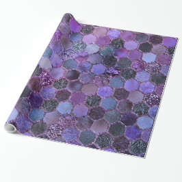 高級パープルメタルフォイルグリッターハニカムパターン ラッピングペーパー