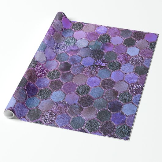 高級パープルメタルフォイルグリッターハニカムパターン ラッピングペーパー (アンロールド)
