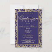 高級パープル金ゴールドグリッターフローラ卒業 招待状 (正面)