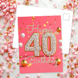 高級パールとゴールドのアクセント 40歳の誕生日 ポストカード