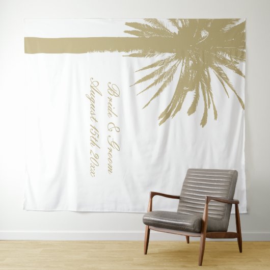 高級ビーチ結婚式パーティーの手のひらの写真の背景 タペストリー (インサイチュ(横))