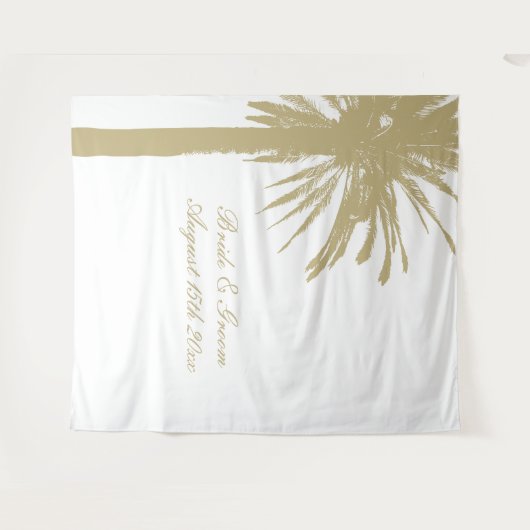 高級ビーチ結婚式パーティーの手のひらの写真の背景 タペストリー (正面(横))