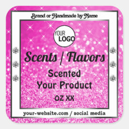 高級ピンクきらめくグリッター製品ラベルのロゴ スクエアシール