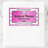 高級ピンクきらめくグリッター製品ラベルのロゴ 長方形シール (バッグ)