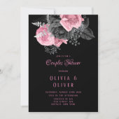 高級ピンクとブラックのフローラインキングカップルのシャワー 招待状 (正面)