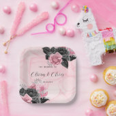 高級ピンクとブラックフローラインキング結婚ズ ペーパープレート (パーティー)