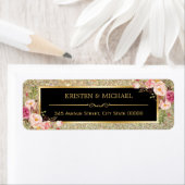 高級ピンクのフローラ金ゴールドグリッタースパーク結婚ズ ラベル (インサイチュ)