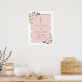 高級ピンクの花の聖餐式ウェルカムサイン ポスター (キッチン)