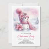 高級ピンクの雪だるまの子供向けクリスマス招待状(編集可能) 招待状 (正面)