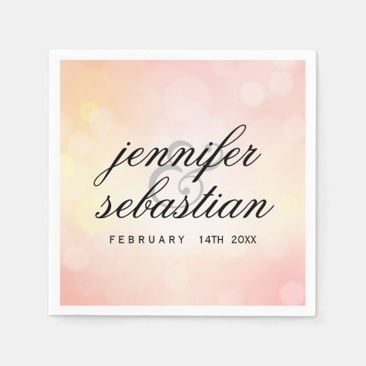 高級ピンクグリッター《写真》ぼけ味結婚ズモノグラム スタンダードカクテルナプキン (正面)