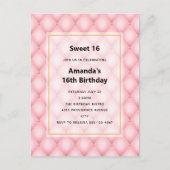 高級ピンクタフテッドダイヤモンドパターン インビテーションポストカード (正面)