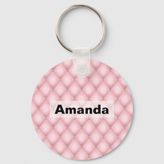 高級ピンクタフテッドダイヤモンドパターン キーホルダー (正面)