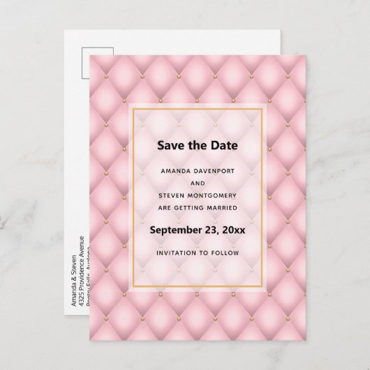 高級ピンクタフテッドダイヤモンドパタ結婚ーン 案内ポストカード (正面/裏面)