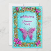 高級ピンクターコイズ金ゴールド宝石グリッター ファンシー 招待状 (正面)