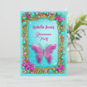 高級ピンクターコイズ金ゴールド宝石グリッター ファンシー 招待状 (スタンド正面)