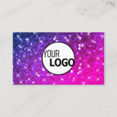 高級ピンクパープルグリッター発光スターとロゴ 名刺 (正面)