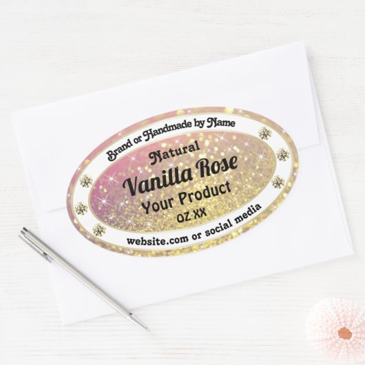 高級ピンクパープル金ゴールドグリッター製品ラベル 楕円形シール (封筒)