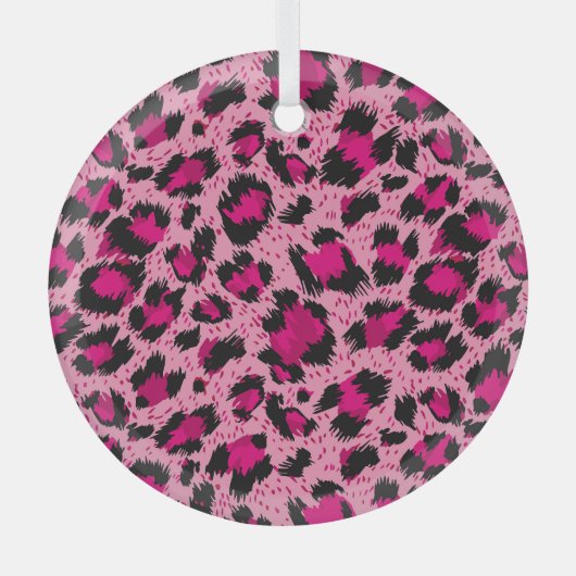 高級ピンクヒョウ、ヴィンテージ柄。 ガラスオーナメント (正面)