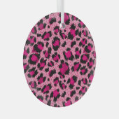 高級ピンクヒョウ、ヴィンテージ柄。 ガラスオーナメント (正面右)