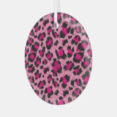 高級ピンクヒョウ、ヴィンテージ柄。 ガラスオーナメント (正面左)