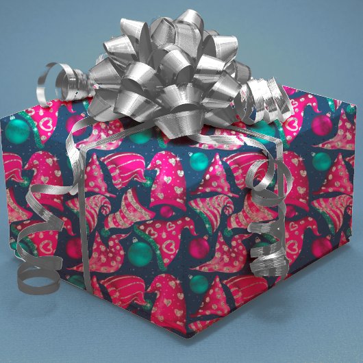 高級ピンクフェイクグリッター格言帽子クリスマス ラッピングペーパーシート