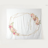 高級ピンクフローラ金ゴールド結婚のフォトブース タペストリー (正面(横))