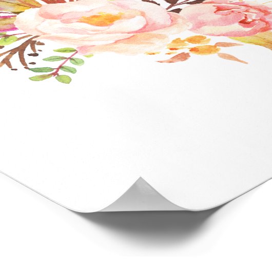 高級ピンク赤面フローラ金ゴールドフレーム着座表 ポスター (角)