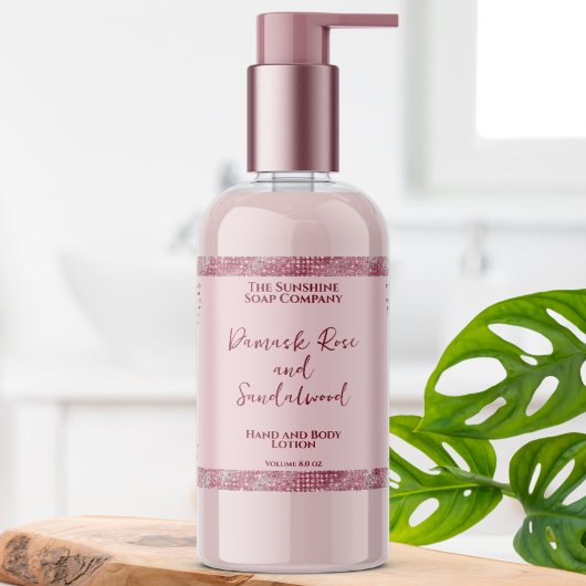 高級ピンク&ピンクグリッター化粧品ボトルラベル 長方形シール