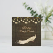 高級ピーコック·ニュートラル·クリスマス·ベビー·シャワー 招待状 (スタンド正面)