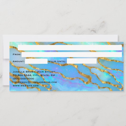 高級フェイクオパール石金ゴールドギフト証明書カード 招待状 (裏面)