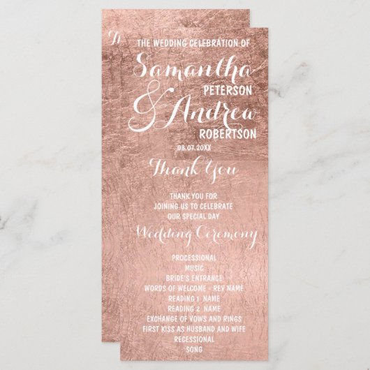 高級フェイクバラ金ゴールドリーフ結婚式 プログラム (正面/裏面)