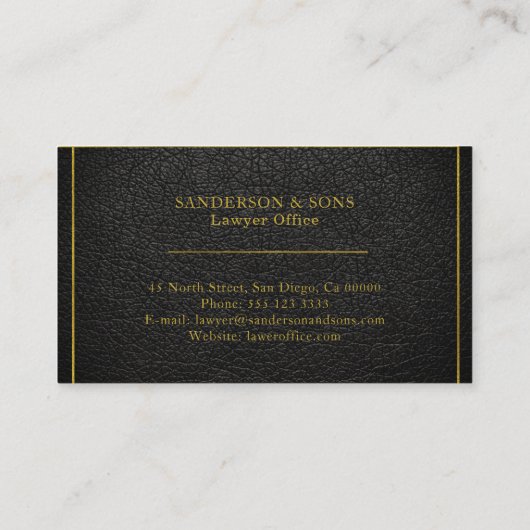 高級フェイクブラックレザー金ゴールドタイポグラフィ弁護士 名刺 (裏面)
