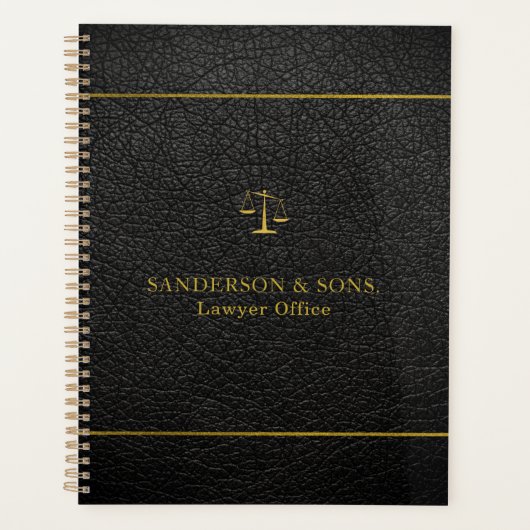 高級フェイク金ゴールドとブラックレザー弁護士弁護士 プランナー手帳 (正面)