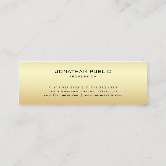 高級フェイク金ゴールドエレガントプロフェッショナルテンプレート スキニー名刺 (裏面)