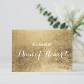 高級フェイク金ゴールドリーフ私のメイド・オブ・オーナー（花嫁付き添い人） 招待状 (スタンド正面)