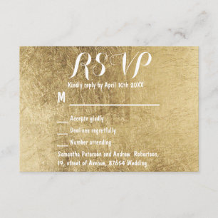 高級フェイク金ゴールドリーフ結婚式RSVP 出欠カード