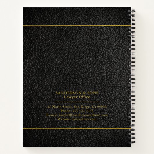 高級フェイク金ゴールド及びブラックレザー法律事務所 ノートブック (裏面)