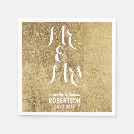 高級フェイク金ゴールド結婚リーフ スタンダードカクテルナプキン (正面)