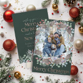 高級フェイク金ゴールド&グリーンメリークリスマス シーズンカード