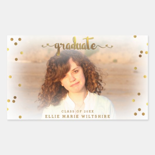 高級フェイク金箔紙吹雪卒業写真 長方形シール (正面)