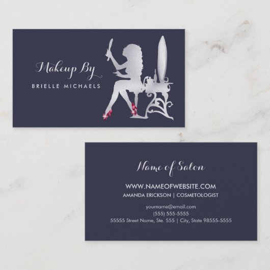 高級フェイク銀色女性メイクアップアーティスト赤い靴 名刺 (正面/裏面)