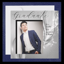 高級フォト卒業銀メタリック招待状 招待状