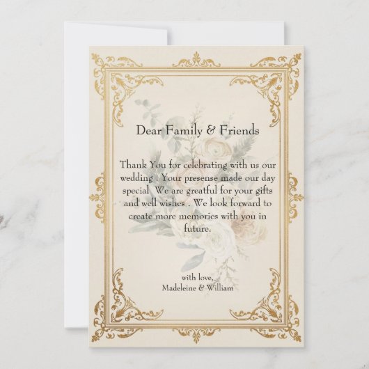 高級フォーマルエレガント金ゴールド結婚ズ サンキューカード (正面)