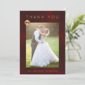 高級フォーマルブルゴーニュ金ゴールドフローラ結婚写真 サンキューカード (スタンド正面)