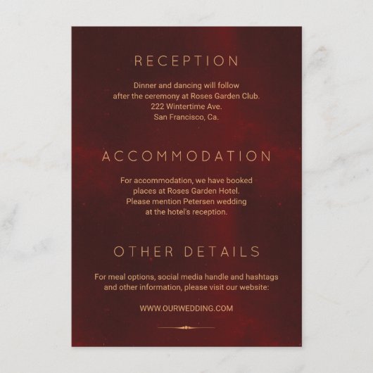 高級フォーマルブルゴーニュ金ゴールド結婚ゲスト詳細 エンクロージャーカード (正面)