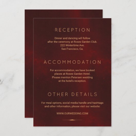 高級フォーマルブルゴーニュ金ゴールド結婚ゲスト詳細 エンクロージャーカード (正面/裏面)