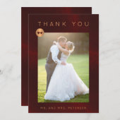 高級フォーマルブルゴーニュ銅金ゴールド結婚の写真 サンキューカード (正面/裏面)