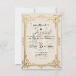 高級フォーマル金ゴールドエレガント結婚式の日付を保存 出欠カード