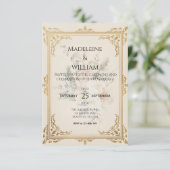 高級フォーマル金ゴールドエレガント結婚式の日付を保存 出欠カード (スタンド正面)